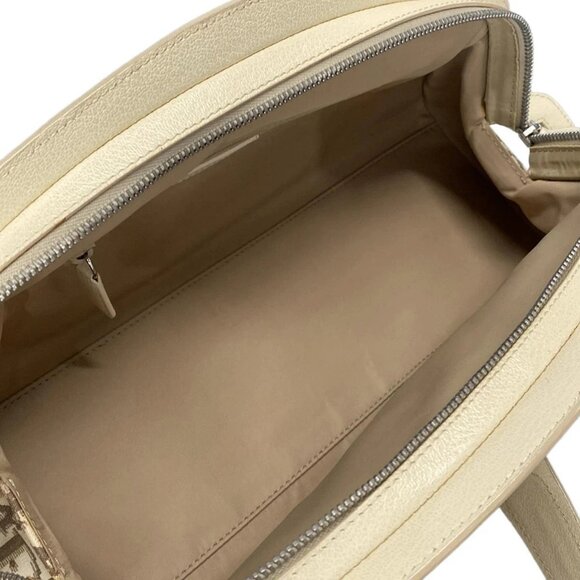 Auth DIOR/ChristianDior Flower Cream Khaki PVC Leather Handbag - Picture 15 of 16